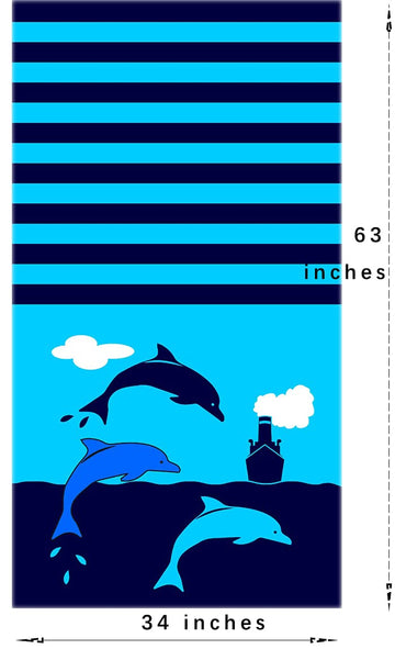 Yifontin Dolphin Beach Towel For Adults, Velour Terry Blanket Throw Extra Large Xl 100% Cotton 34X63 Inches For Bath Swim Campin