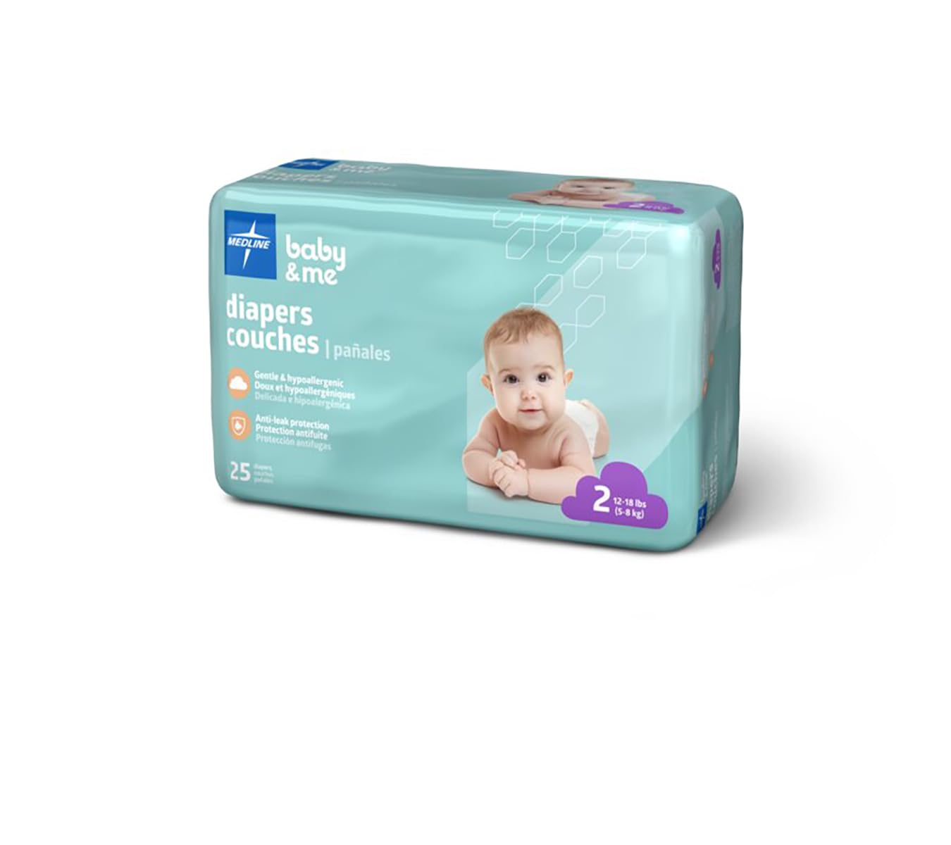 Medline Disposable Baby Diapers, Size 2 (12-18 Lbs), Case Of 200