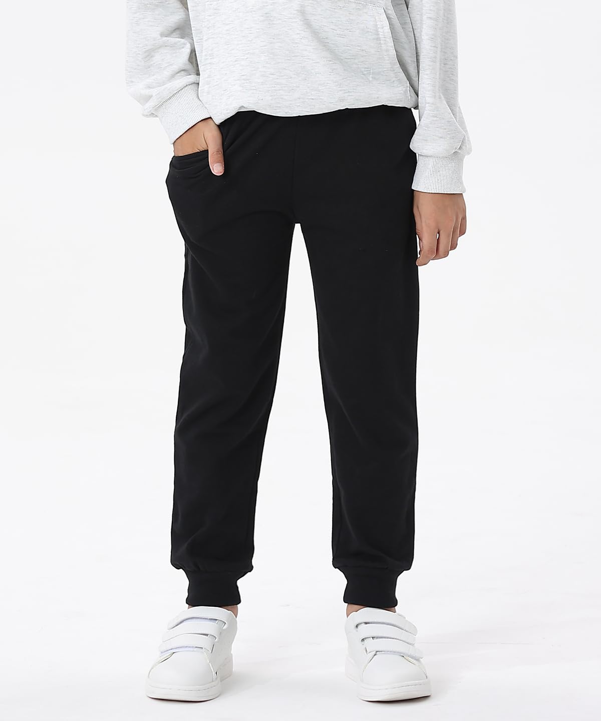 Gfqlong Toddler Boys 3 Pack Cotton Active Jogger Sweatpants,Kids Casual Athletic Solid Pocket Pull On Pants,Grey+Black+Navy, 9-1