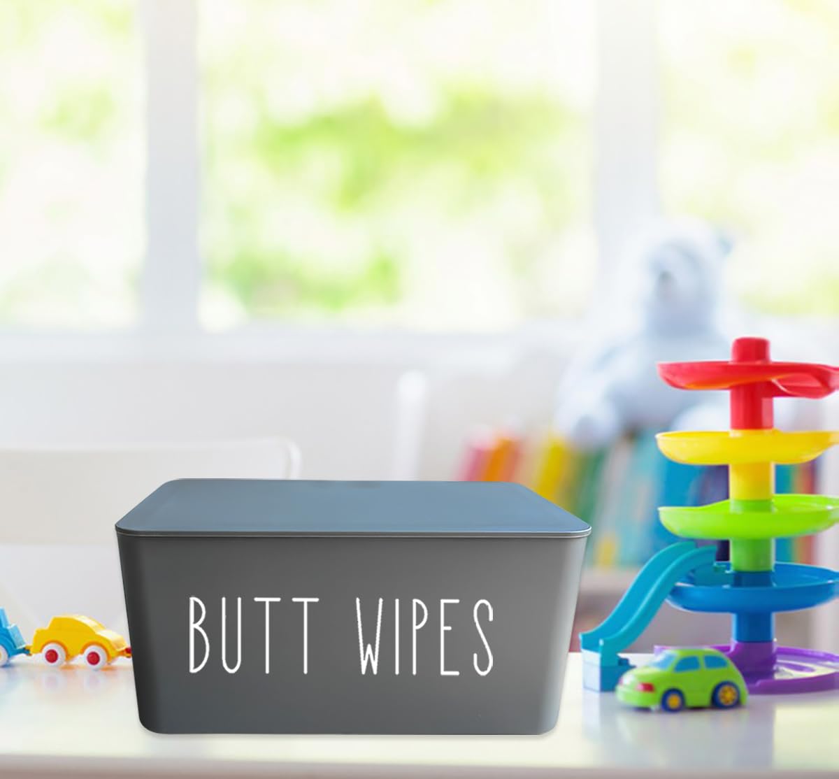Moorfowl Butt Wipes Dispenser For Bathroom, Upgrade Size(8.2L X 4.9W X 3.9H Inches), Large Capacity Flushable Wipes Holder Conta