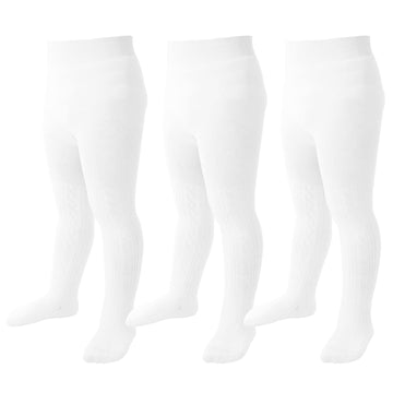 Baby Tights Toddler Tights Seamless Cable Knit Leggings Cotton Stockings Pantyhose 12-24 Months For Toddler 3 Pack (White, M)