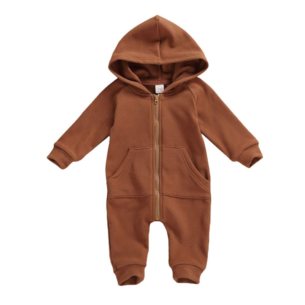 Fybitbo Infant Baby Boys Girls Clothing Zipper Hooded Jumpsuit Romper Long Sleeve Onesie Fall Winter Outfit Warm Clothes (A Coff