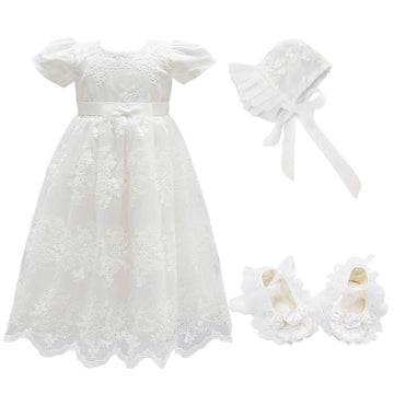 Glamulice Baby Girls Flower Christening Baptism Dress Formal Party Special Occasion Dresses For Toddler Light Ivory White 3-6 Ne