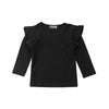 Mubineo Toddler Baby Girl Basic Plain Ruffle Sleeve Cotton T Shirts Tops Tee Clothes (Black(Long Sleeve), 6-12 Months)