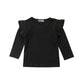 Mubineo Toddler Baby Girl Basic Plain Ruffle Sleeve Cotton T Shirts Tops Tee Clothes (Black(Long Sleeve), 3-4T)