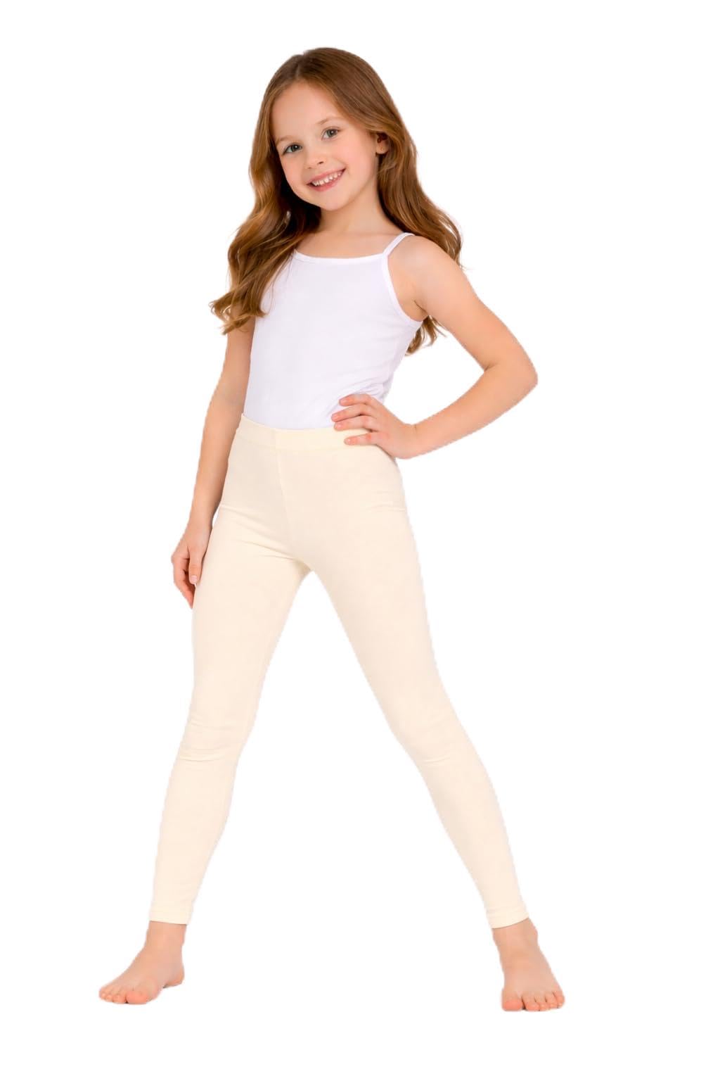 DYCA by Bodycare Girls Solid Cotton Leggings, Casual Regular Fit, Comfortable Leggings for Kids (Beige)