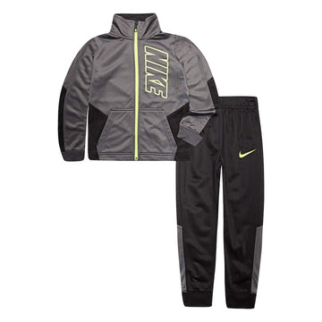 Nike Kids Baby Boy'S Color Block Full Zip Hoodie And Jogger Pants Two-Piece Track Set (3T, Black(86E201-023)/Volt)