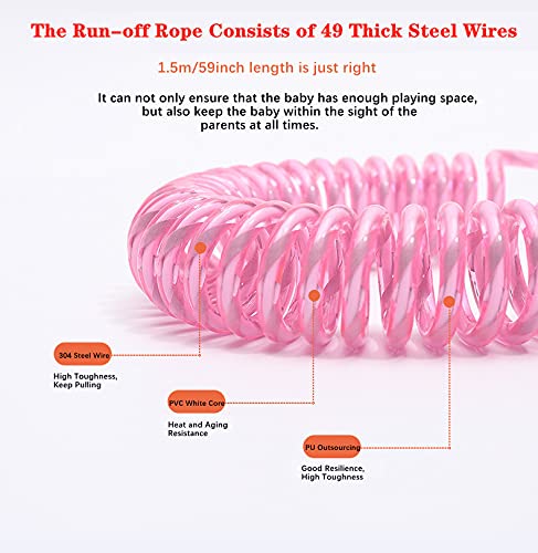Czsyzczs Toddlers Leash + Anti Lost Wrist Link Child Kids Safety Harness Kids Walking Wristband Assistant Strap Belt (Pink)
