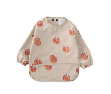 Gzmm Waterproof Baby Bibs,Infant Toddler Long Sleeve Feeding Bib With Food Catcher,Easy Clean & Washable(Pumpkin)