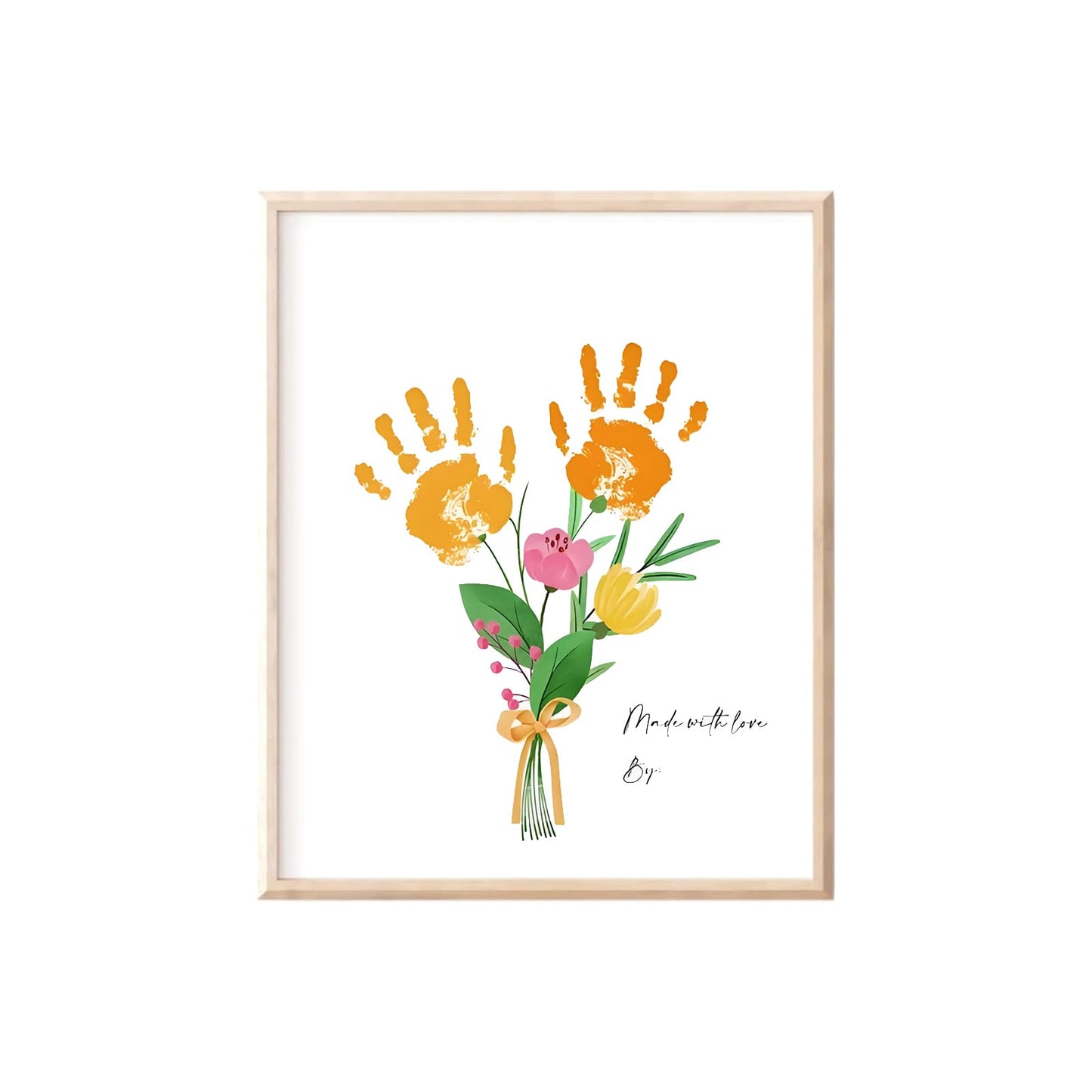 Poranlem Baby Handprint Craft Art DIY Floral Bouquet Kids Birthday Activity Children Keepsake Wall Art Print Flowers Painting Gi