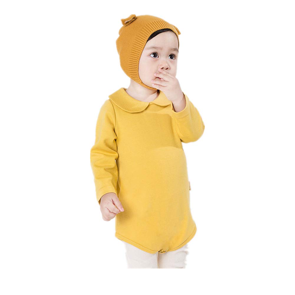 Auro Mesa Newborn Baby Infant Unisex Cotton Long-Sleeve Solid Peter Pan Collar Jumper Bodysuits Outfits