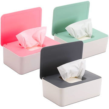Novwang 3 Pack Baby Wipes Dispenser Wipes Holder With Lids, Keep Wipes Fresh, Refillable Wipes Container With Sealing Design, Ba
