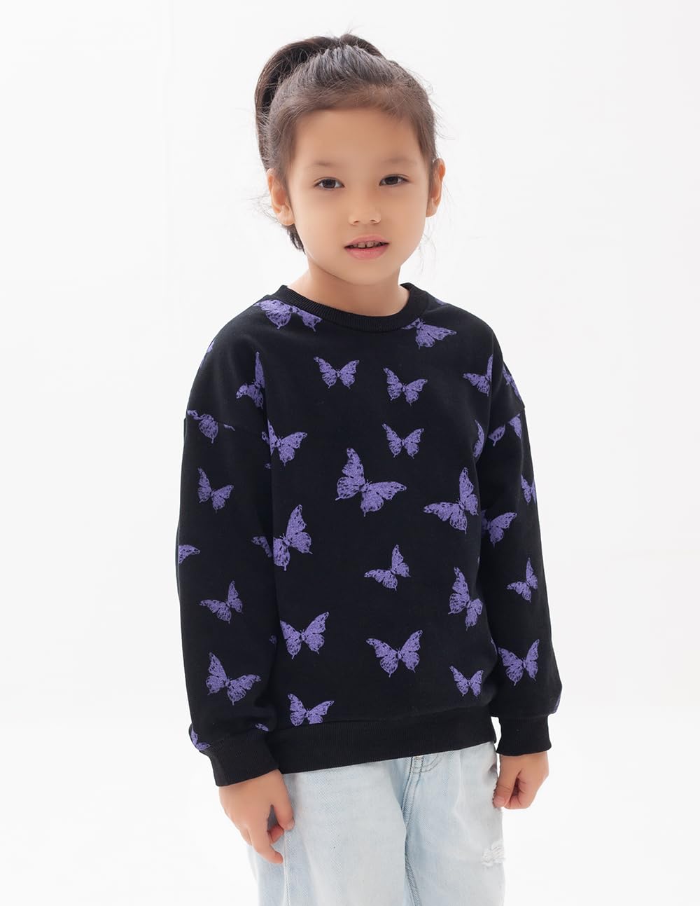 Biniduckling Baby Crew Neck Sweatshirt Girls 18 Months Butterfly Black