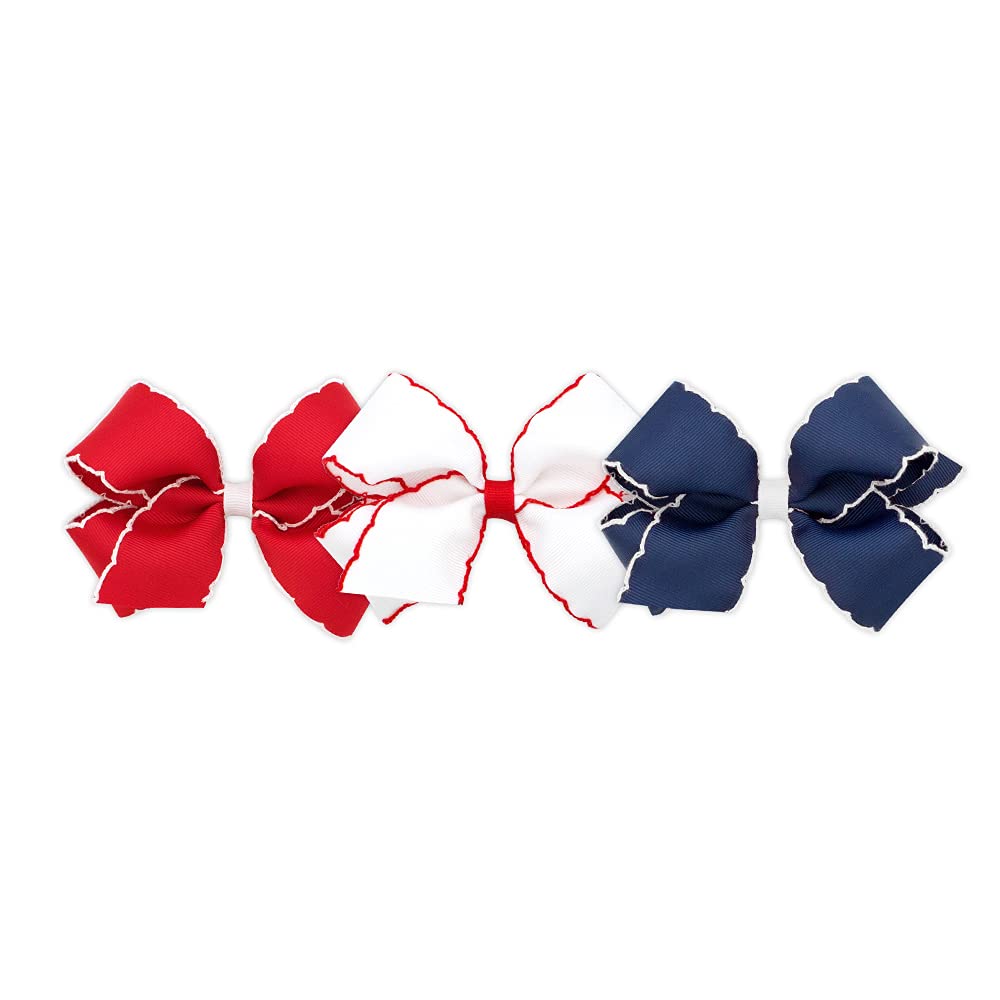 Wee Ones Girls' Medium Moonstitch Grosgrain Bow 3 Pc. Variety Pack Set On Weestay No-Slip Hair Clip