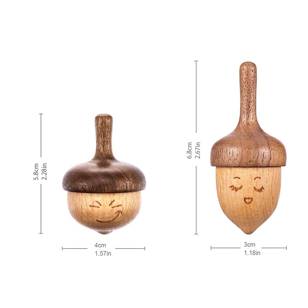 Ahfulife Wooden Spinning Top, Forever Spinning Top With Cute Facial Expression, Wood Physics Relaxation Handmade Gift (Pack Of 2