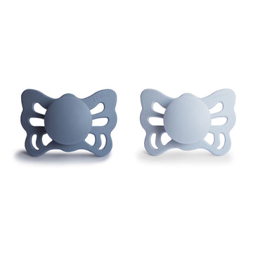 FRIGG Butterfly Anatomical SilkySoft Silicone Baby Pacifier | Made in Denmark | BPA-Free (Slate/Powder Blue, 0-6 Months)