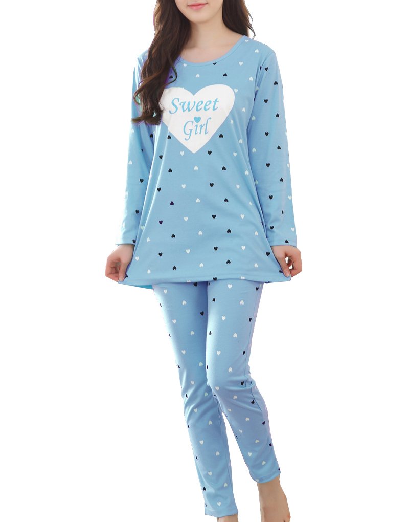 MyFav Girls Sleepwear Hearts Shape Pajama Set Sweet Dream Leisure Nighty, Blue, 6 Years