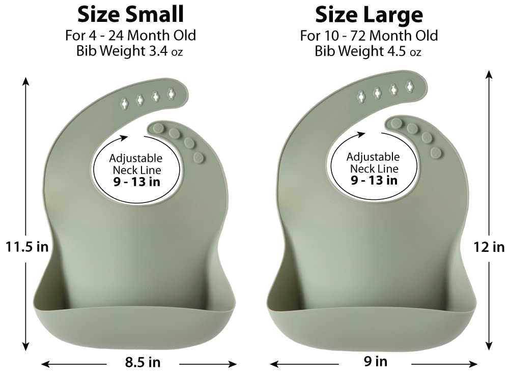 Ymcf Products 2-Pack Waterproof Silicone Baby Bib Lightweight Comfortable Easy-Wipe Clean (Sea Shell/Seafoam Green, Large)