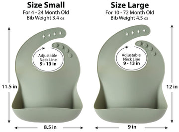 Ymcf Products 2-Pack Waterproof Silicone Baby Bib Lightweight Comfortable Easy-Wipe Clean (Sea Shell/Seafoam Green, Large)