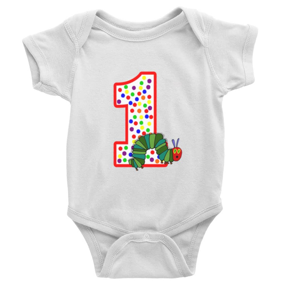 Snagminio 1St Birthday Hungry Caterpillar Crawling Baby Bodysuit Cloths Long Sleeve Organic Cotton Romper, DWhite, 912 Months