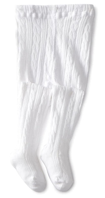 Jefferies Socks Baby Girls' Cable Tight 1 Pack, White, 6-18 Months