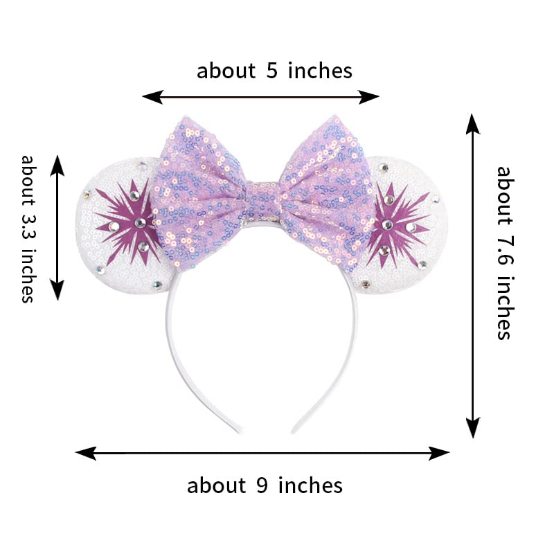 Foeran Mouse Ears Headbands Shiny Bows Mouse Ears Glitter Party Princess Decoration Cosplay Costume For Girls Women (Frozen Purp