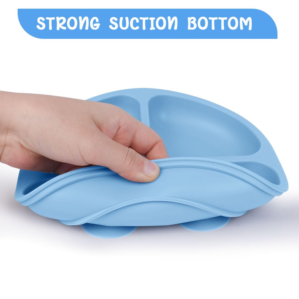 Vicloon Suction Plates, 2 Pcs Baby Toddler Plate Silicone, Bpa Free Divided Plate, Divided Plate Design,Silicone Grip Dish Micro
