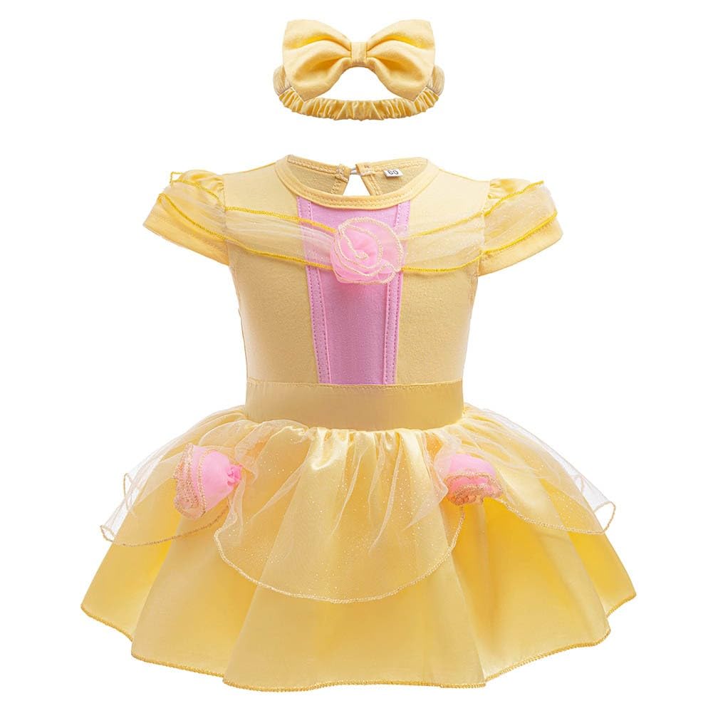 NEWEPIE Belle Princess Costume for Baby Girls Halloween Outifts Birthday Romper Tutu Dress w/Headband