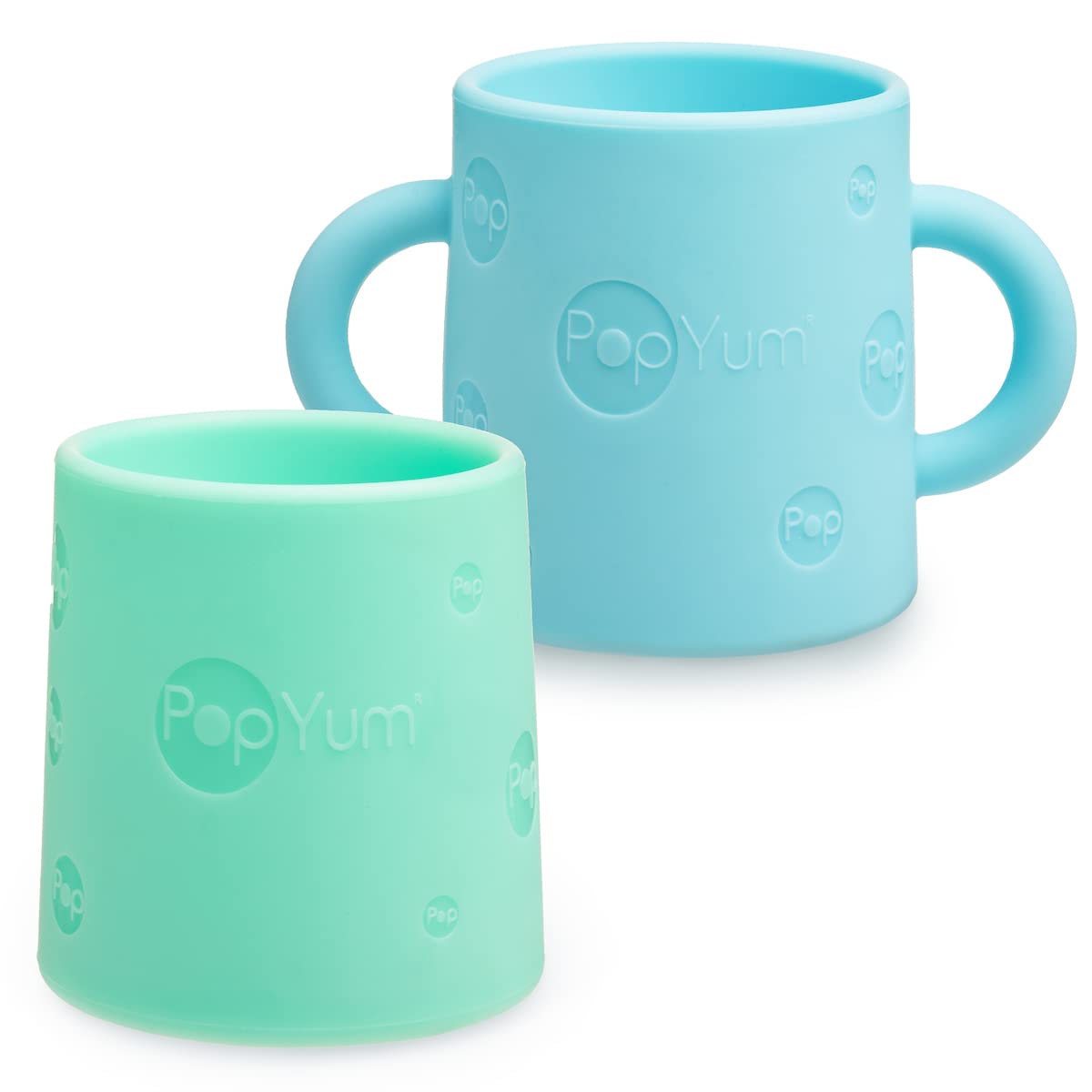 Popyum Silicone Training Cup 2-Pack For Baby And Toddler, Handles, Bpa Free, Self Feeding Training, Tumbler (Sky Blue And Mint G