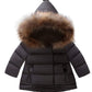 Mallimoda Baby Boys Girls Down Jacket Toddler Winter Warm Puffer Down Coat Cotton Hooded Fur Snowsuit Black 1-2 Years
