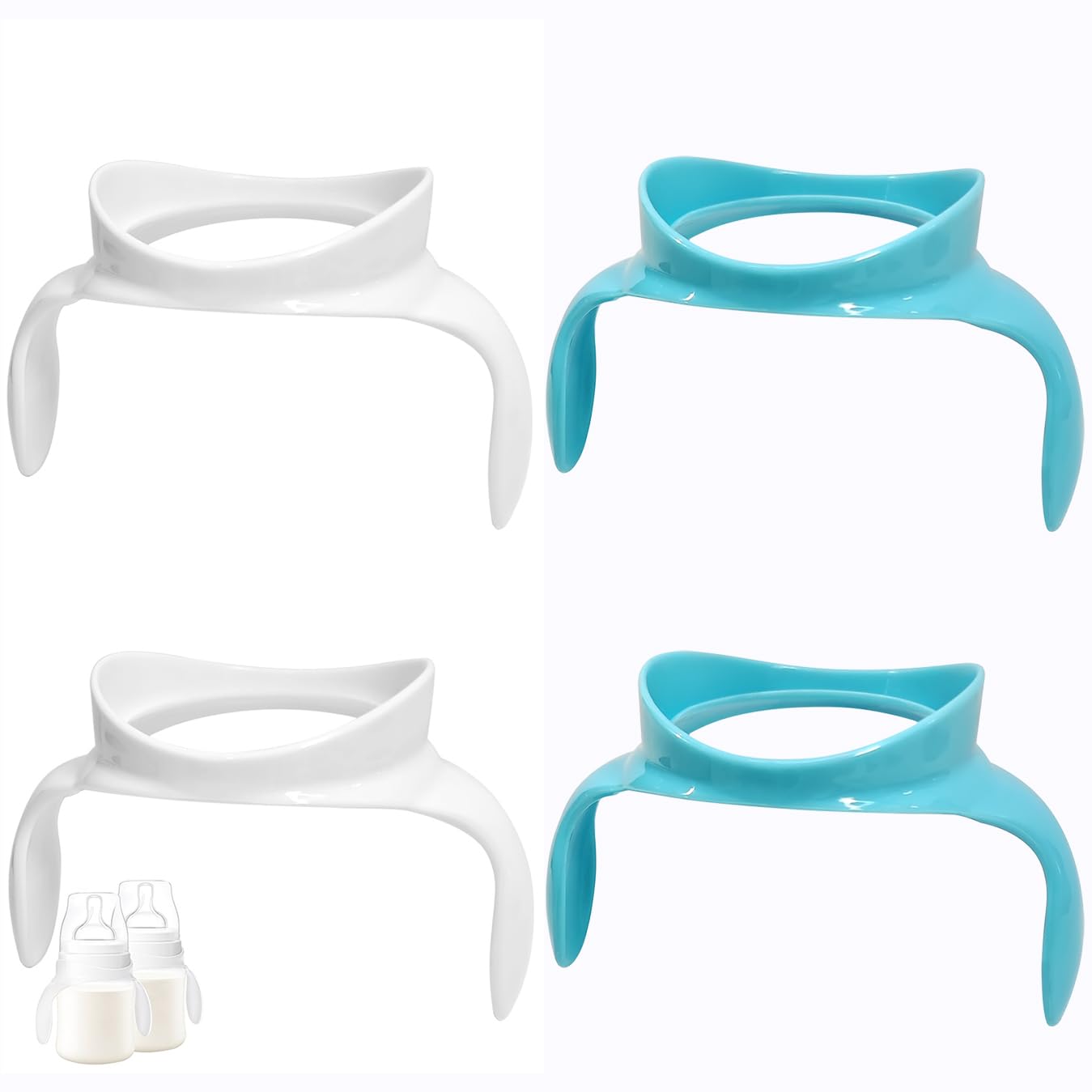 Romirus Replacement Bottle Handles Compatible With Avent Anti-Colic Bottle Series (White & Blue, 4 Pack)