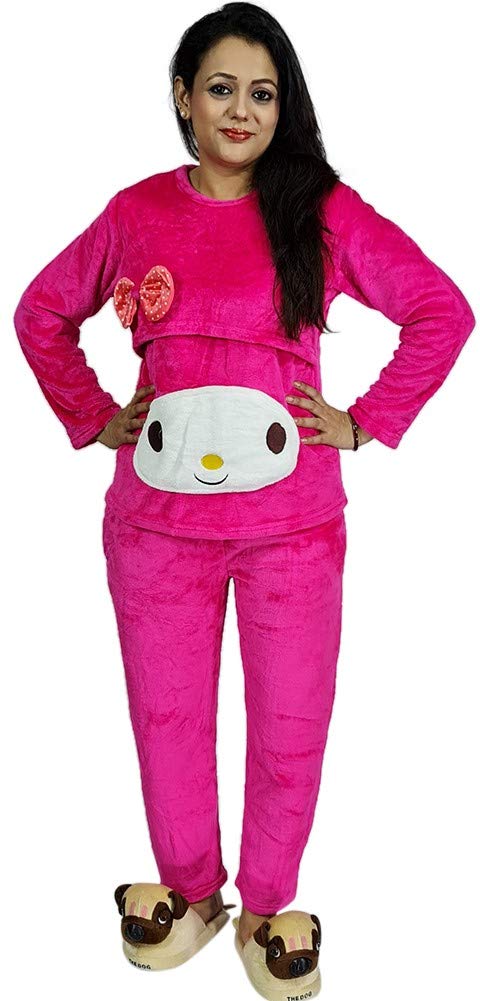 MUKHAKSH (Set = 2 Pieces Girls Winter Woolen Warm White Cat Red Night Suit (1314 Years) Very Comfortale