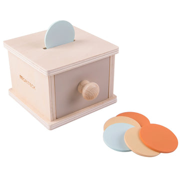 MORITECK Montessori Coin Box and Object Permanence, Wood Drawer with 3 Colors Coin Toy for 8-12 Months and up Baby, Infant Devel