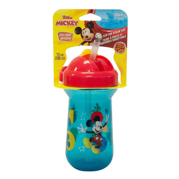 The First Years Disney Mickey Mouse Toddler Straw Cup - Spill Proof Flip Top Toddler Sippy Cups - 18 Months And Up - 10 Oz