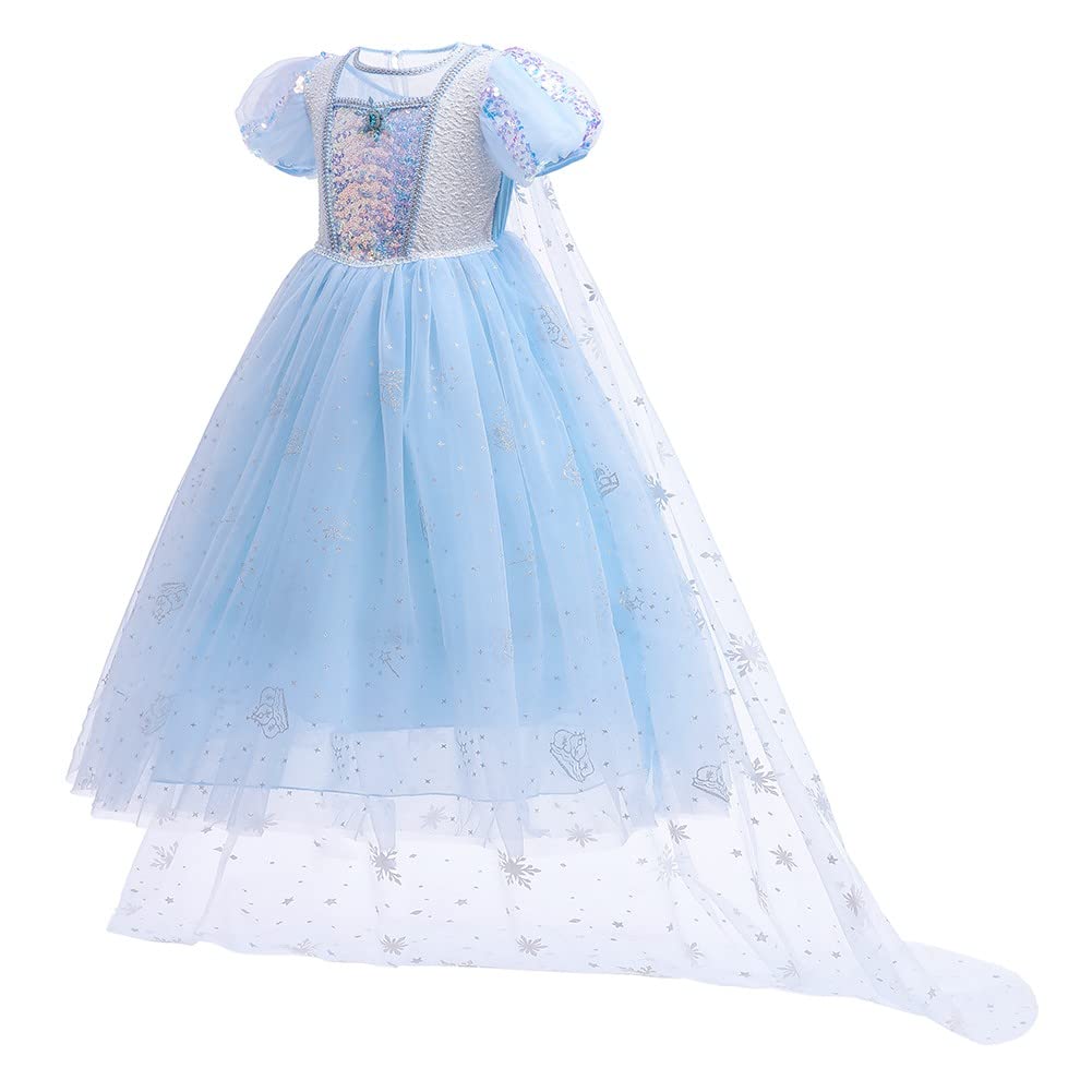 Rexreii Girls Frozen Elsa Princess Dress Halloween Costume Christmas Wedding Birthday Evening Party Gown W/Accessories Blue 5-6T
