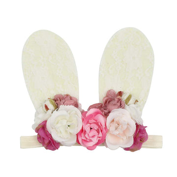 Girls Spring Baby Easter Bunny Ears Headband Birthday Flower Crown Woodland Floral Head Piece (Big Beige Rabbit Ears)