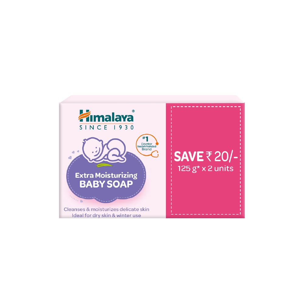 Himalaya Extra Moisturizing Baby Soap 125 G | Pack Of 2 | No 1 Doctor Prescribed Brand | Aloe, Olive, Milk| Cleanses & Moisturiz