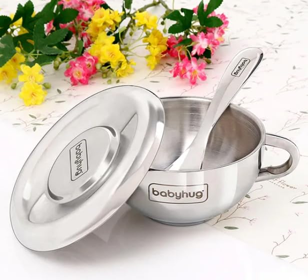 Babyhug Double Wall Stainless Steel Feeding Bowl Set With Spoon