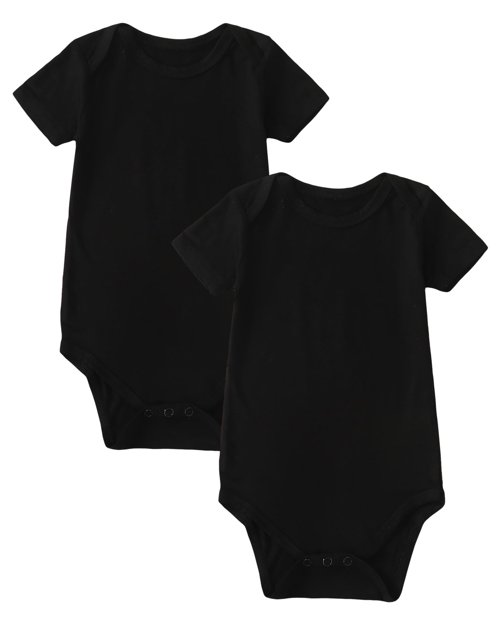 Defahn 2Pcs Bamboo Baby Rompers Unisex Onsies Solid Short Sleeve Baby Bodysuit 0-3 Months Black