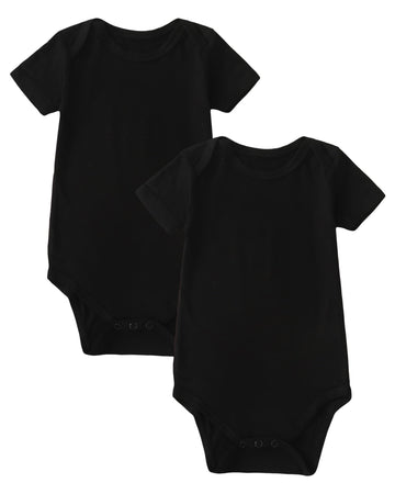 Defahn 2Pcs Bamboo Baby Rompers Unisex Onsies Solid Short Sleeve Baby Bodysuit 0-3 Months Black