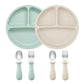 PandaEar Baby Feeding Set| 2 Pack Silicone Divided Suction Plate, 2 Set Toddler Spoons & Forks| Baby Led Weaning Supplies Self F