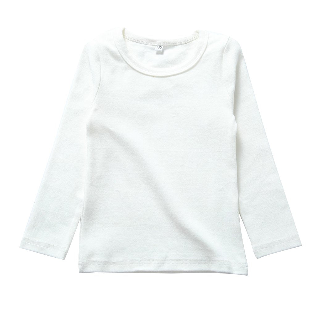 Kisbini Unisex Girls 100% Cotton Long Sleeve T-Shirt Top Tees White 12 – Cutebab WBBAPB076KMXPHH