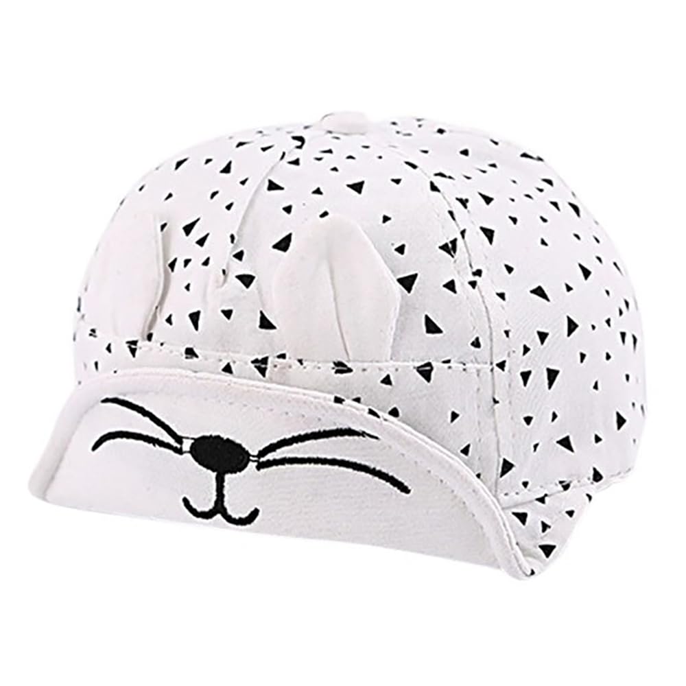 Bold N Elegant Cute White Black Printed 3D Ear Patch Kids Children Boys Girls Sun Cap Cotton Kids Summer Cap With Embroidered Vi