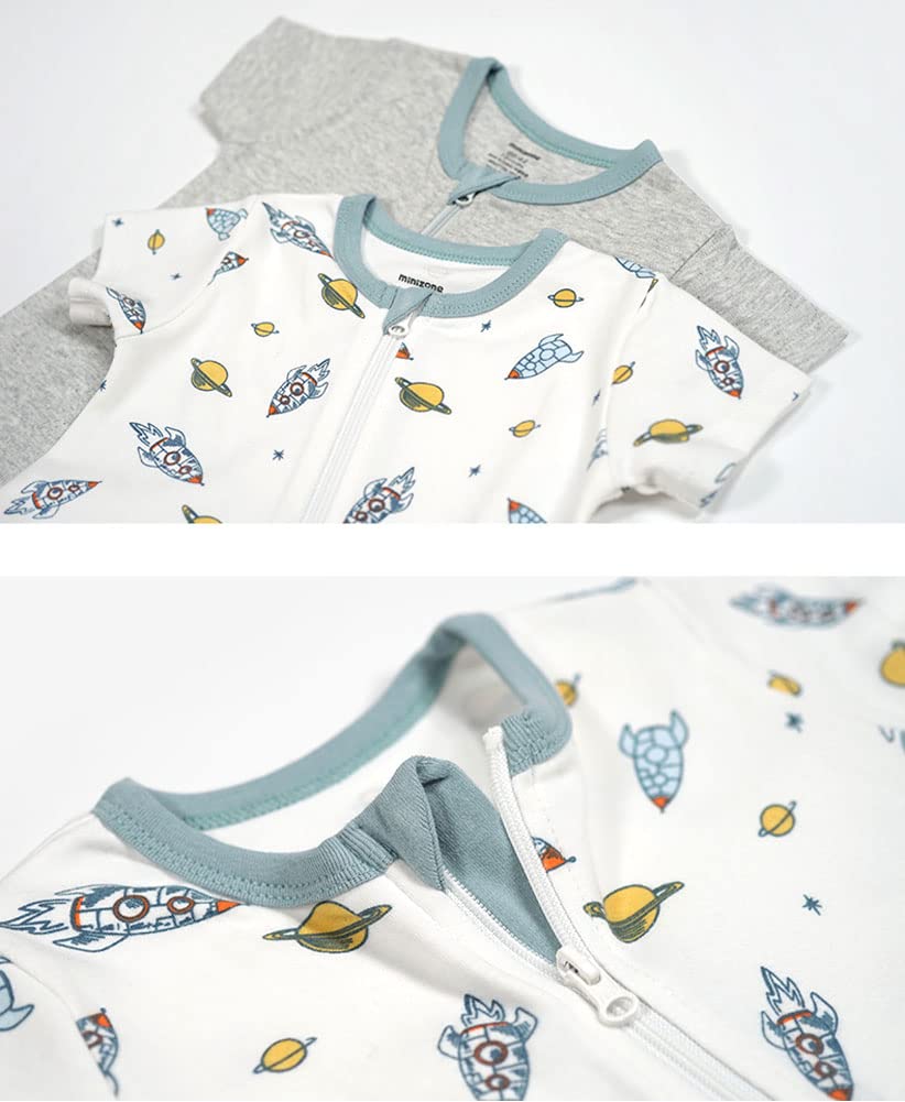 Teach Leanbh Baby Boys Girls 2 Pack Footless Pajamas Cotton Short Sleeve Printing Romper Sleep And Play 3-24 Months (Rocket, 18-