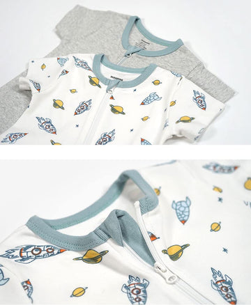 Teach Leanbh Baby Boys Girls 2 Pack Footless Pajamas Cotton Short Sleeve Printing Romper Sleep And Play 3-24 Months (Rocket, 12-