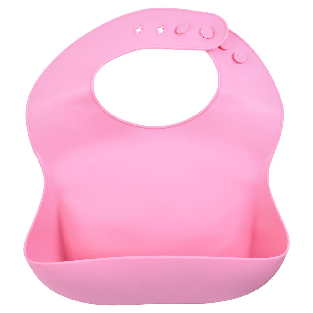 Three Little Tots Modern Silicone Baby Bib - Adjustable Fit Waterproof Catch Bibs ((Rose)