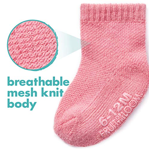 Fruit Of The Loom Baby 6-Pack All Weather Crew-Length Socks, Mesh & Thermal Stretch - Unisex, Girls, Boys (12-24 Months, Pink)