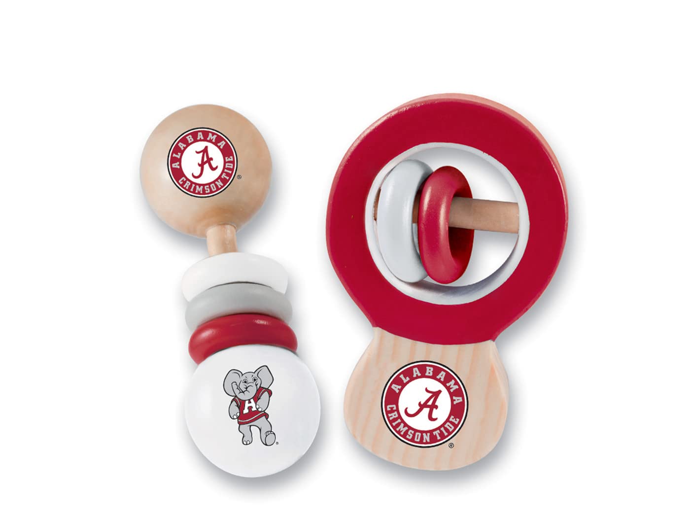 BabyFanatic Wood Rattle 2 Pack - NCAA Alabama Crimson Tide - Officially Licensed Baby Toy Set