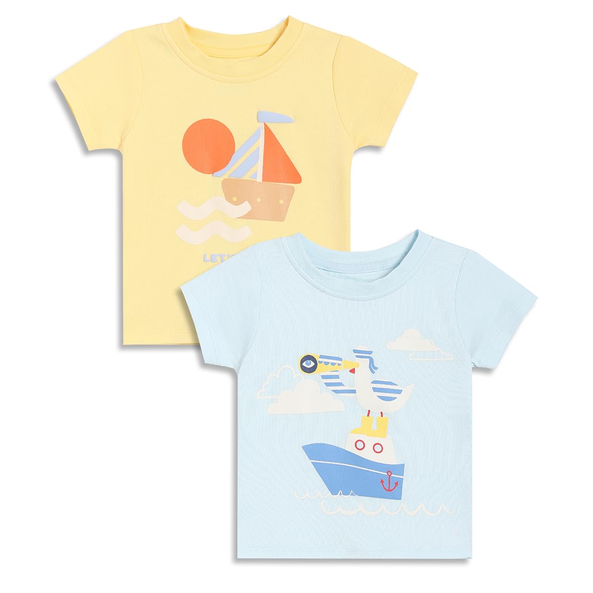Miniklub New Born And Baby Half Sleeve Round Neck Knitted Cotton Blue & Orange TShirt, Pack Of 2 (912M)