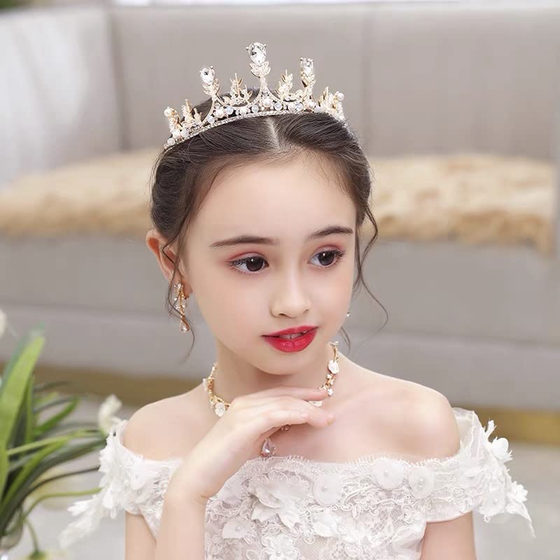 Yovecathou Girls Gold Tiara Princess Crown Headband Rhinestone Hairpiece For Halloween Costume Wedding Bridal Prom Birthday Part